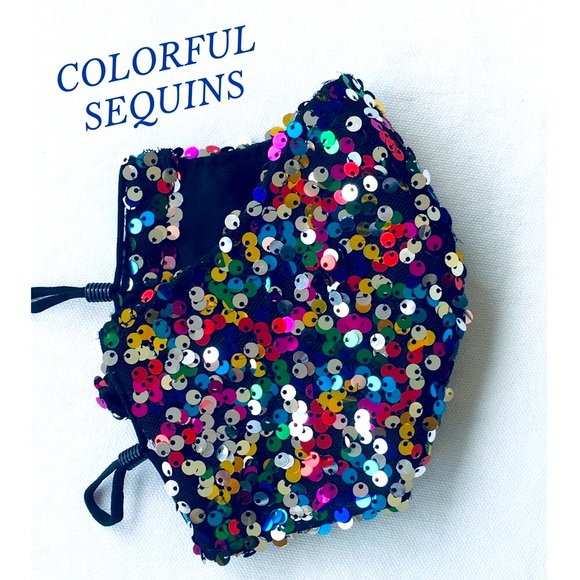 HAND CRAFTED SEQUIN FACE MASK BLING RAINBOW - Picture 5 of 11